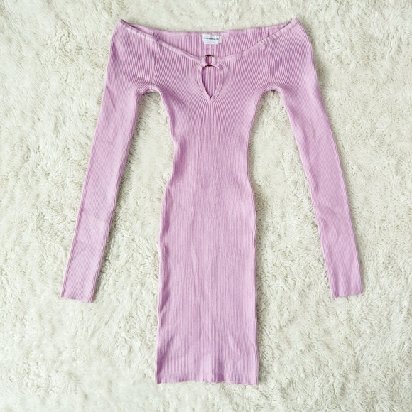 Lovers and Friends Lavender Ribbed Knit Off-Shoulder Mini Dress SMALL Bodycon - Picture 4 of 8